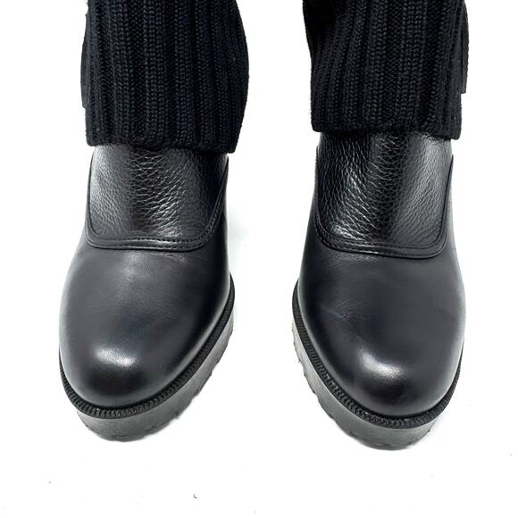 Gucci Knit-Sock Black Leather Wedge Boots - Picture 9 of 13